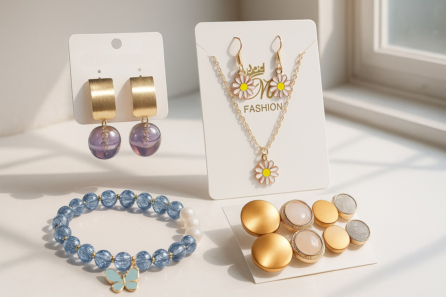 Trendy Jewelry Combo Set – Earrings, Bracelet & Necklace 4-in-1 Pack for Women-Girl