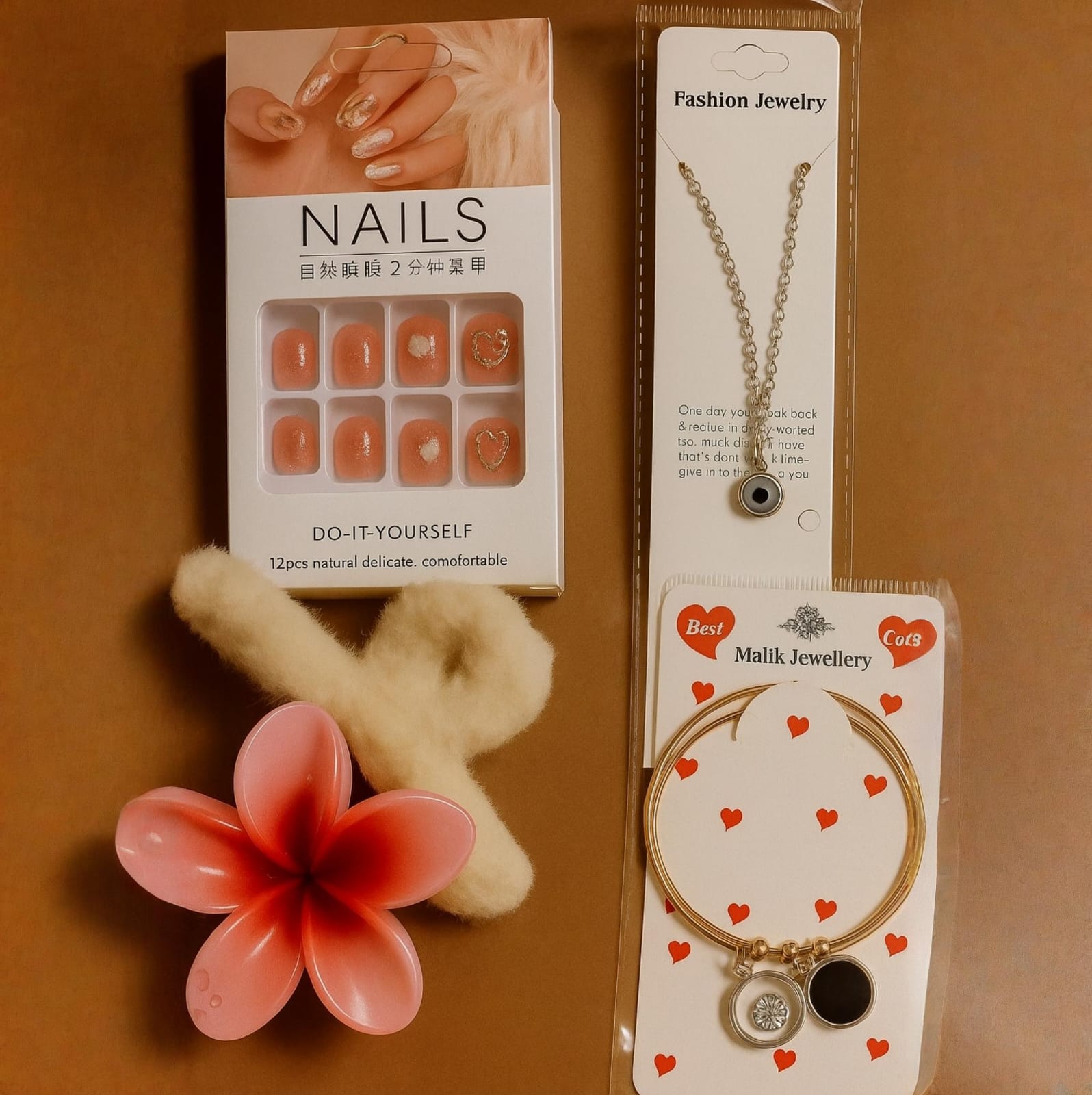 DIY Artificial Nails Set with Necklace & Bracelet Combo | Fashion Jewelry Gift Pack for Women & Girls