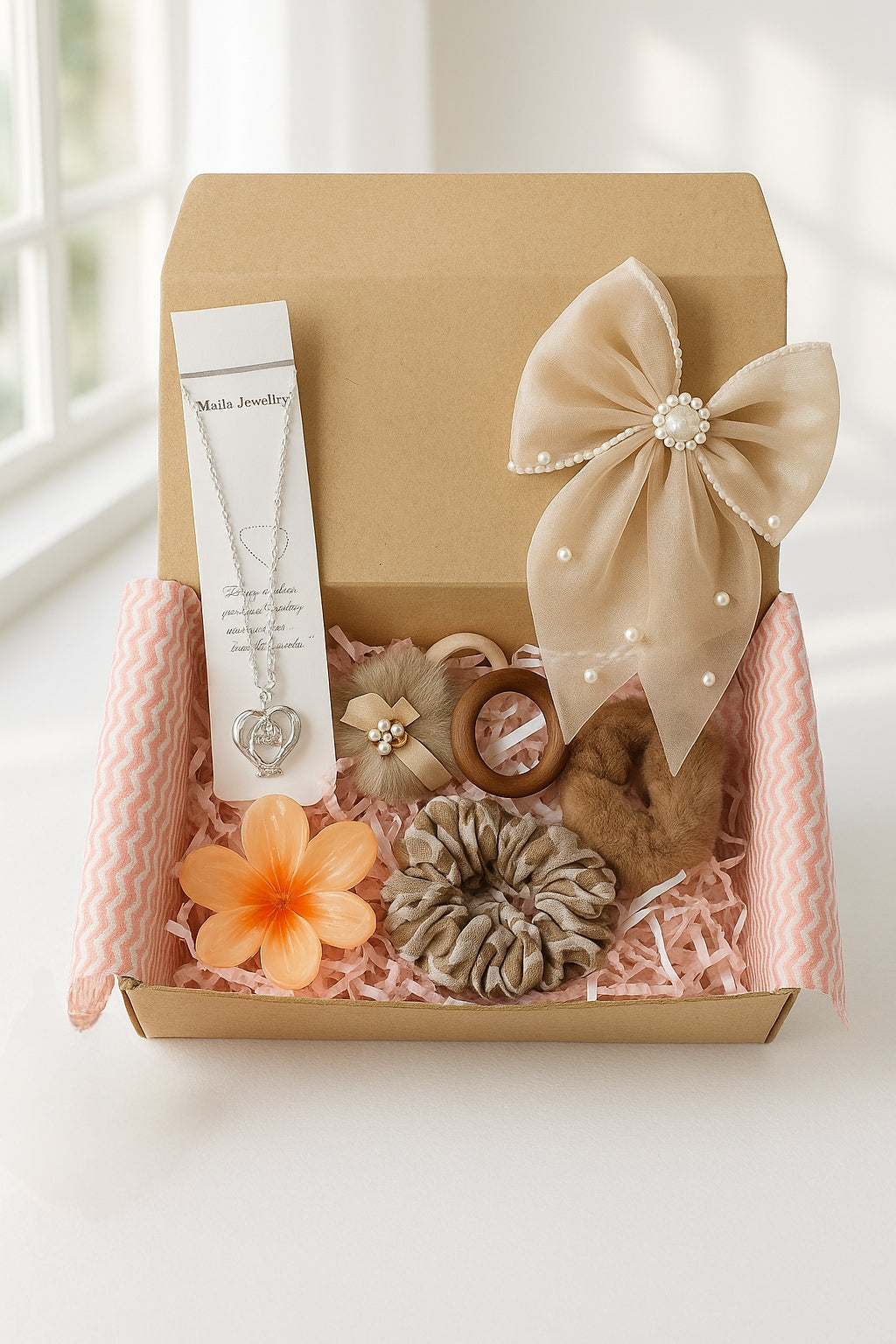 Premium Gift Box for Women – Elegant Hair Accessories, Scrunchies, Necklace & Stylish Bow | Perfect Birthday & Anniversary Gift for Girl-Women