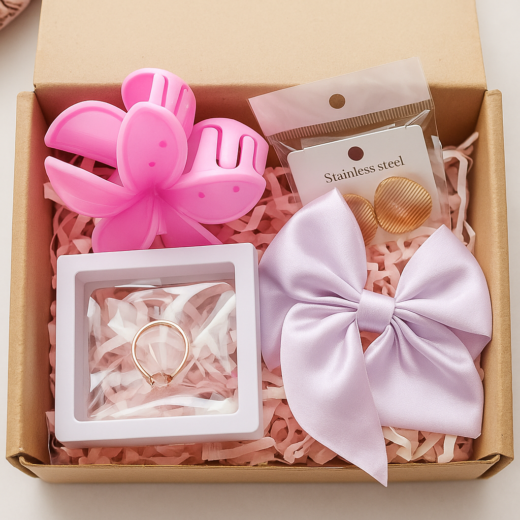 Hair Accessories Set - Clips, Bow & Ring